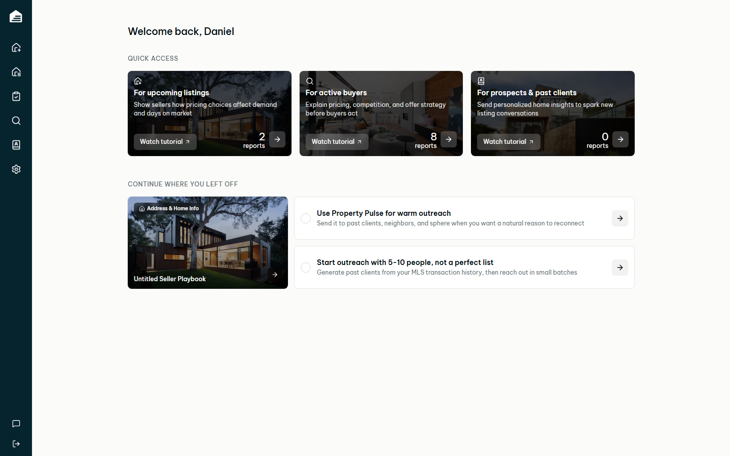 The current Stairtop home screen, showing three audience tiles and a continue-where-you-left-off row.