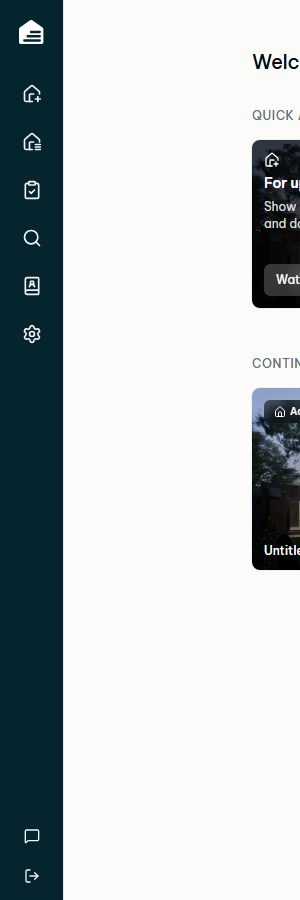 The current collapsed sidebar, showing seven unlabeled icons, four of which are variations on a house.